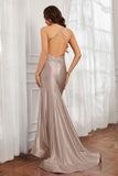 Spaghetti Straps Applique Mermaid Satin Sweep Train Formal Evening Gown Prom Party Dresses