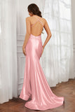 Spaghetti Straps Applique Mermaid Satin Sweep Train Formal Evening Gown Prom Party Dresses