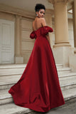 Stylish Sweetheart A-Line Satin Sweep Train Formal Evening Dress With Slit Prom Party Gowns