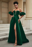 Stylish Sweetheart A-Line Satin Sweep Train Formal Evening Dress With Slit Prom Party Gowns