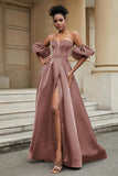 Stylish Sweetheart A-Line Satin Sweep Train Formal Evening Dress With Slit Prom Party Gowns