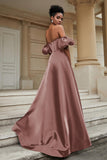 Stylish Sweetheart A-Line Satin Sweep Train Formal Evening Dress With Slit Prom Party Gowns