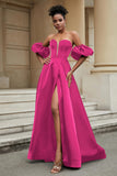 Stylish Sweetheart A-Line Satin Sweep Train Formal Evening Dress With Slit Prom Party Gowns