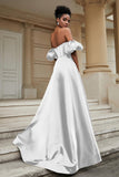 Stylish Sweetheart A-Line Satin Sweep Train Formal Evening Dress With Slit Prom Party Gowns