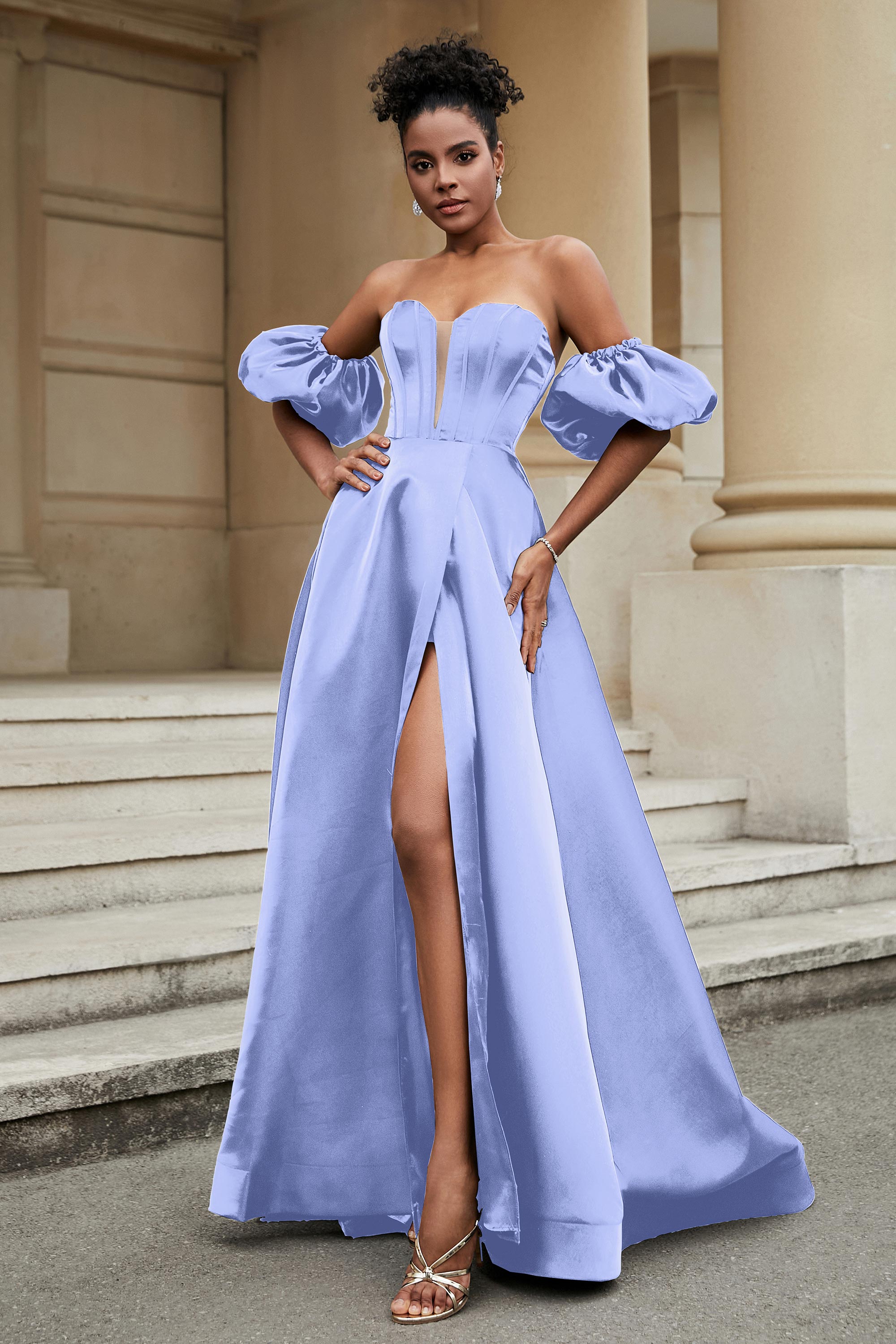 Stylish Sweetheart A-Line Satin Sweep Train Formal Evening Dress With Slit Prom Party Gowns