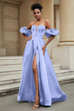 Stylish Sweetheart A-Line Satin Sweep Train Formal Evening Dress With Slit Prom Party Gowns