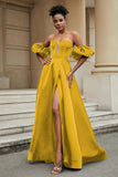 Stylish Sweetheart A-Line Satin Sweep Train Formal Evening Dress With Slit Prom Party Gowns