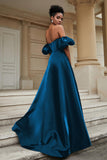 Stylish Sweetheart A-Line Satin Sweep Train Formal Evening Dress With Slit Prom Party Gowns