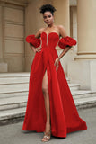 Stylish Sweetheart A-Line Satin Sweep Train Formal Evening Dress With Slit Prom Party Gowns