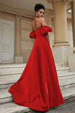 Stylish Sweetheart A-Line Satin Sweep Train Formal Evening Dress With Slit Prom Party Gowns