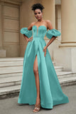 Stylish Sweetheart A-Line Satin Sweep Train Formal Evening Dress With Slit Prom Party Gowns