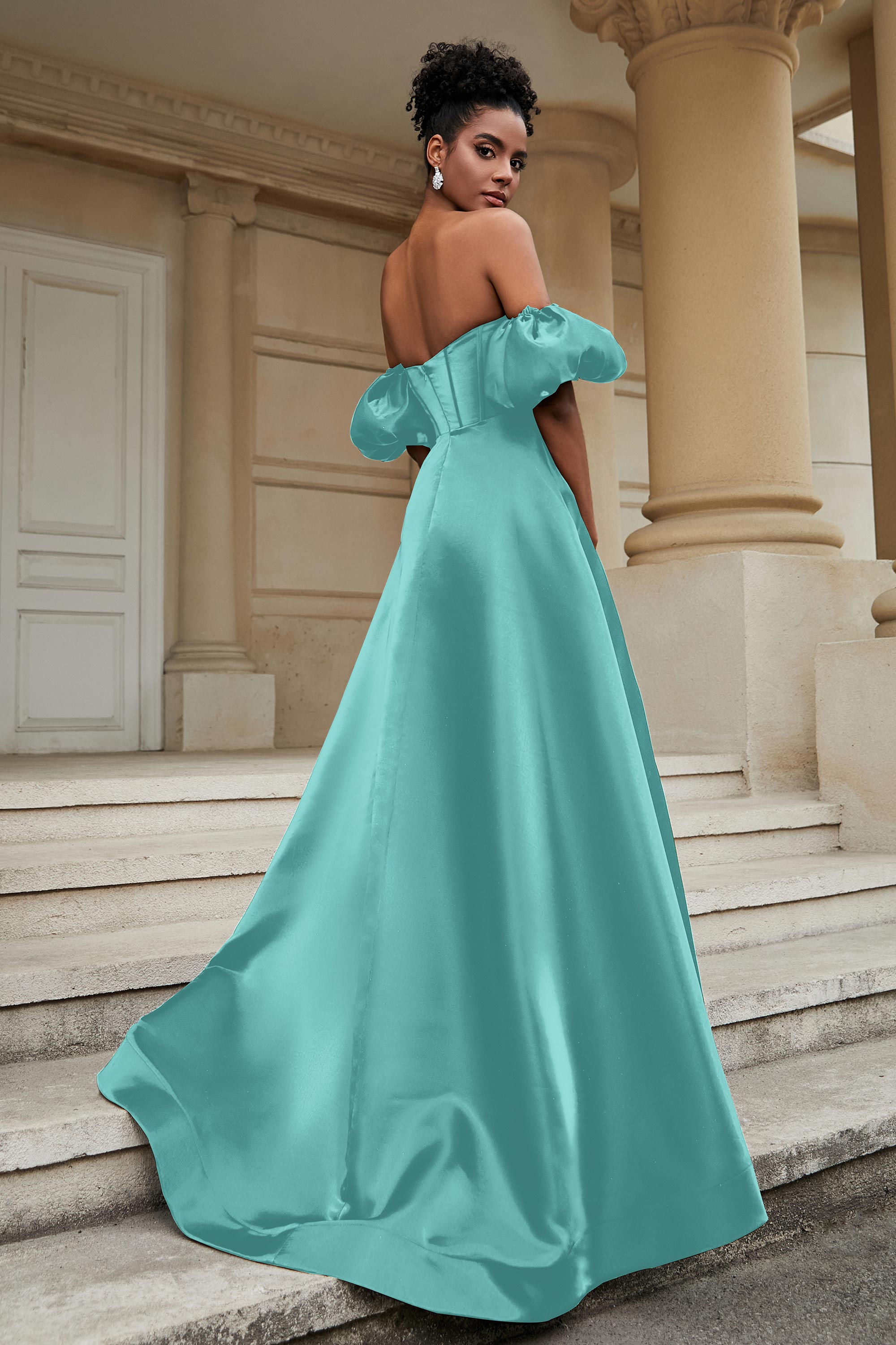Stylish Sweetheart A-Line Satin Sweep Train Formal Evening Dress With Slit Prom Party Gowns