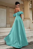 Stylish Sweetheart A-Line Satin Sweep Train Formal Evening Dress With Slit Prom Party Gowns