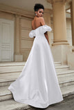 Stylish Sweetheart A-Line Satin Sweep Train Formal Evening Dress With Slit Prom Party Gowns