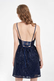 Spaghetti Straps Sweetheart Neck Sequins Mini Sexy Homecoming Dress Prom Cocktail Party Gowns