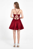 V Neck Lace Up Back Short Satin Dress With Pockets Junior Bridesmaid Dresses Homecoming Prom Gowns