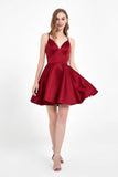 V Neck Lace Up Back Short Satin Dress With Pockets Junior Bridesmaid Dresses Homecoming Prom Gowns
