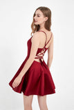 V Neck Lace Up Back Short Satin Dress With Pockets Junior Bridesmaid Dresses Homecoming Prom Gowns