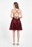 Square Neck Lace-up Back Short Sequin Dress Mini Homecoming Prom Dresses Cocktail Gowns