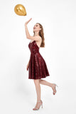 Square Neck Lace-up Back Short Sequin Dress Mini Homecoming Prom Dresses Cocktail Gowns