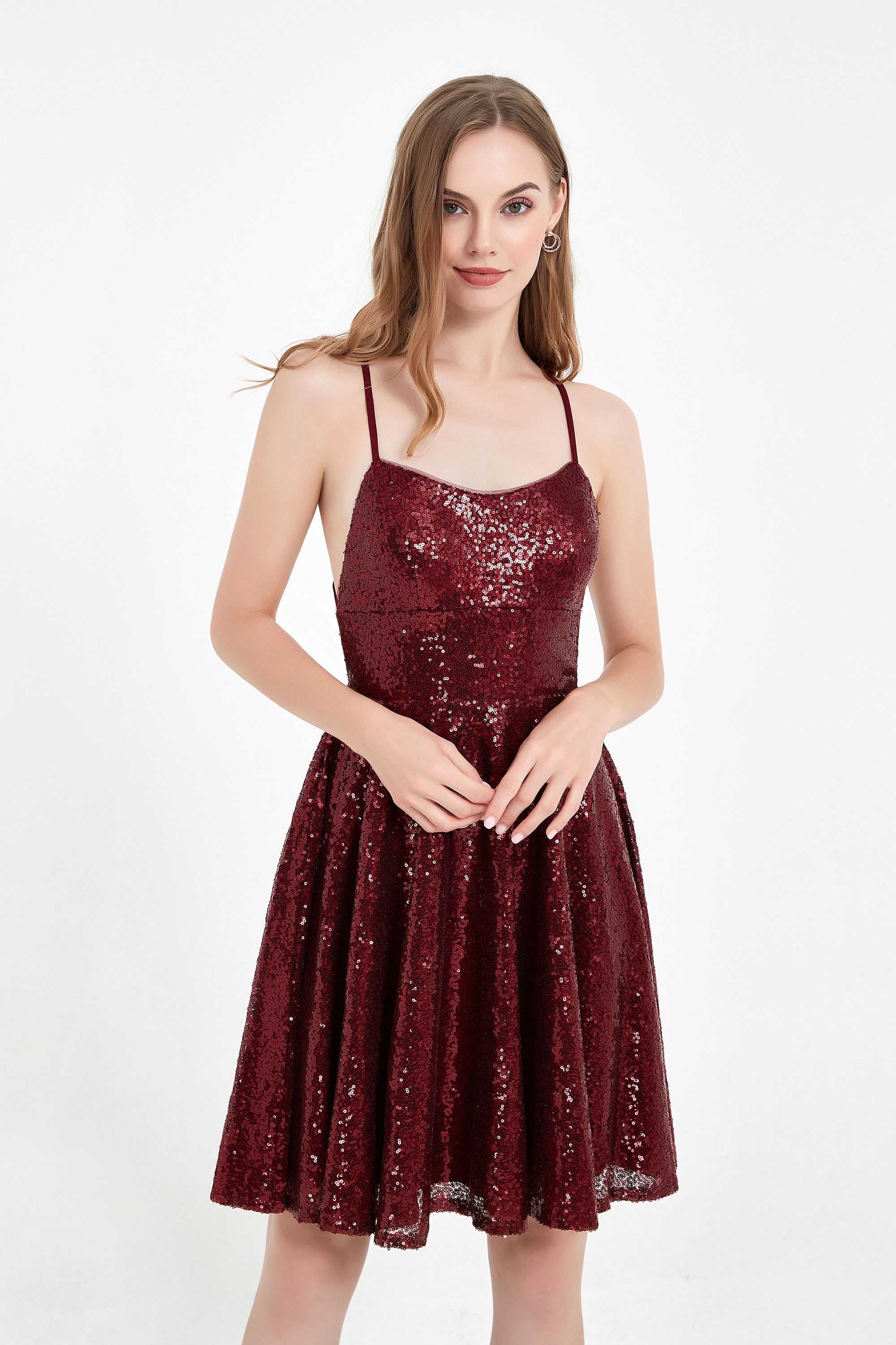 Square Neck Lace-up Back Short Sequin Dress Mini Homecoming Prom Dresses Cocktail Gowns