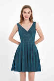 V-neck Glitter Short Dress With Pockets Homecoming Prom Dresses Party Cocktail Gowns