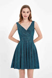 V-neck Glitter Short Dress With Pockets Homecoming Prom Dresses Party Cocktail Gowns
