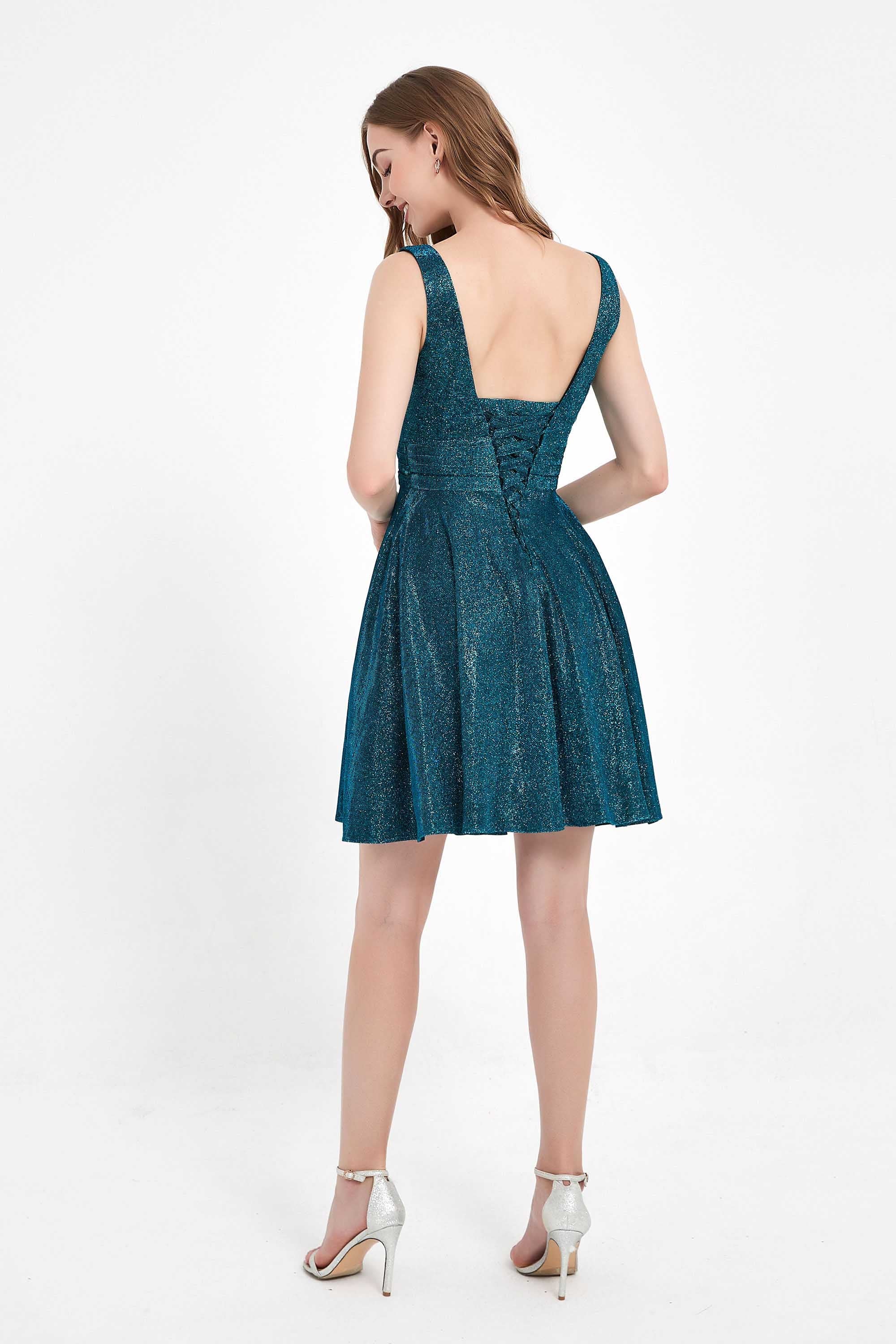 V-neck Glitter Short Dress With Pockets Homecoming Prom Dresses Party Cocktail Gowns