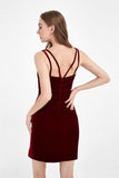 V Neck Pleated Short Velvet Dress Mini Party Prom Cocktail Dresses with Slit Club Gowns
