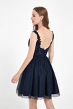 Deep V-neck Applique Tulle Dress Mini Homecoming Prom Dresses Sleeveless Party Cocktail Gowns