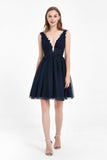 Deep V-neck Applique Tulle Dress Mini Homecoming Prom Dresses Sleeveless Party Cocktail Gowns