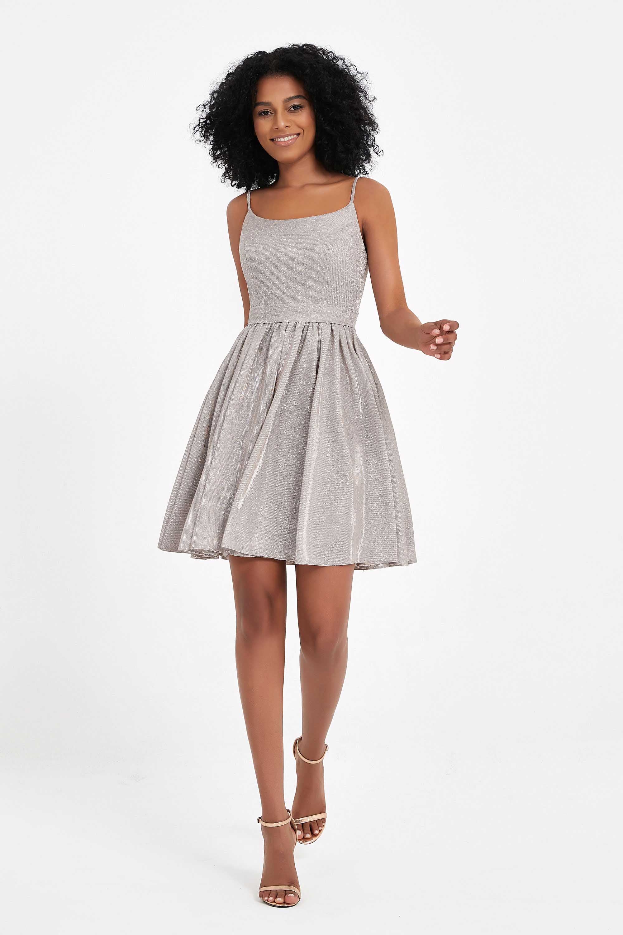 Spaghetti Straps Silver Glitter Short Homecoming Dress Prom Party Cocktail Gowns