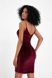 Spaghetti Straps Sweetheart Velvet Party Dress Sheath Sexy Cocktail Prom Dresses