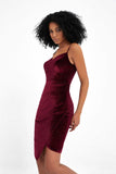 Spaghetti Straps Sweetheart Velvet Party Dress Sheath Sexy Cocktail Prom Dresses
