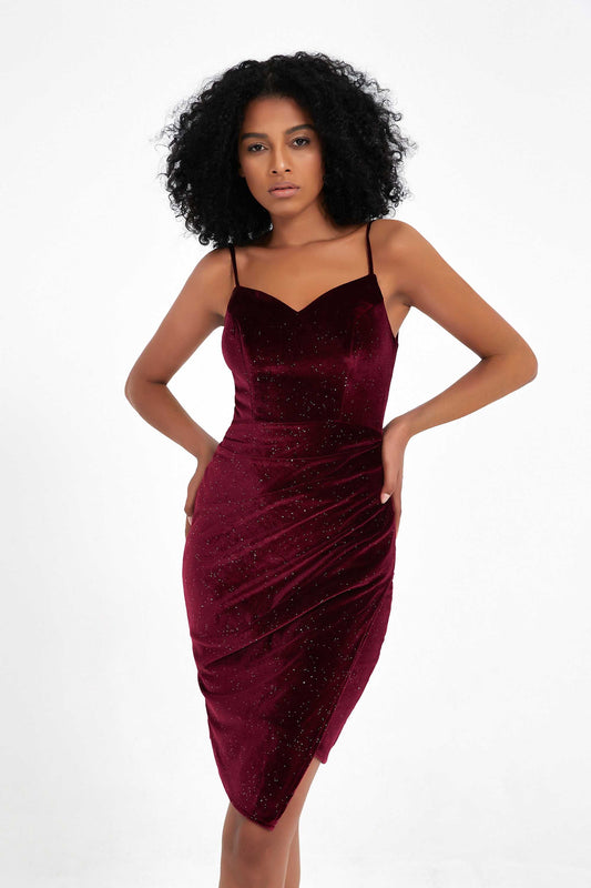 Spaghetti Straps Sweetheart Velvet Party Dress Sheath Sexy Cocktail Prom Dresses