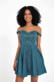 Off the Shoulder Sweetheart Glitter Short Homecoming Prom Dress Sleeveless Cocktail Party Gowns