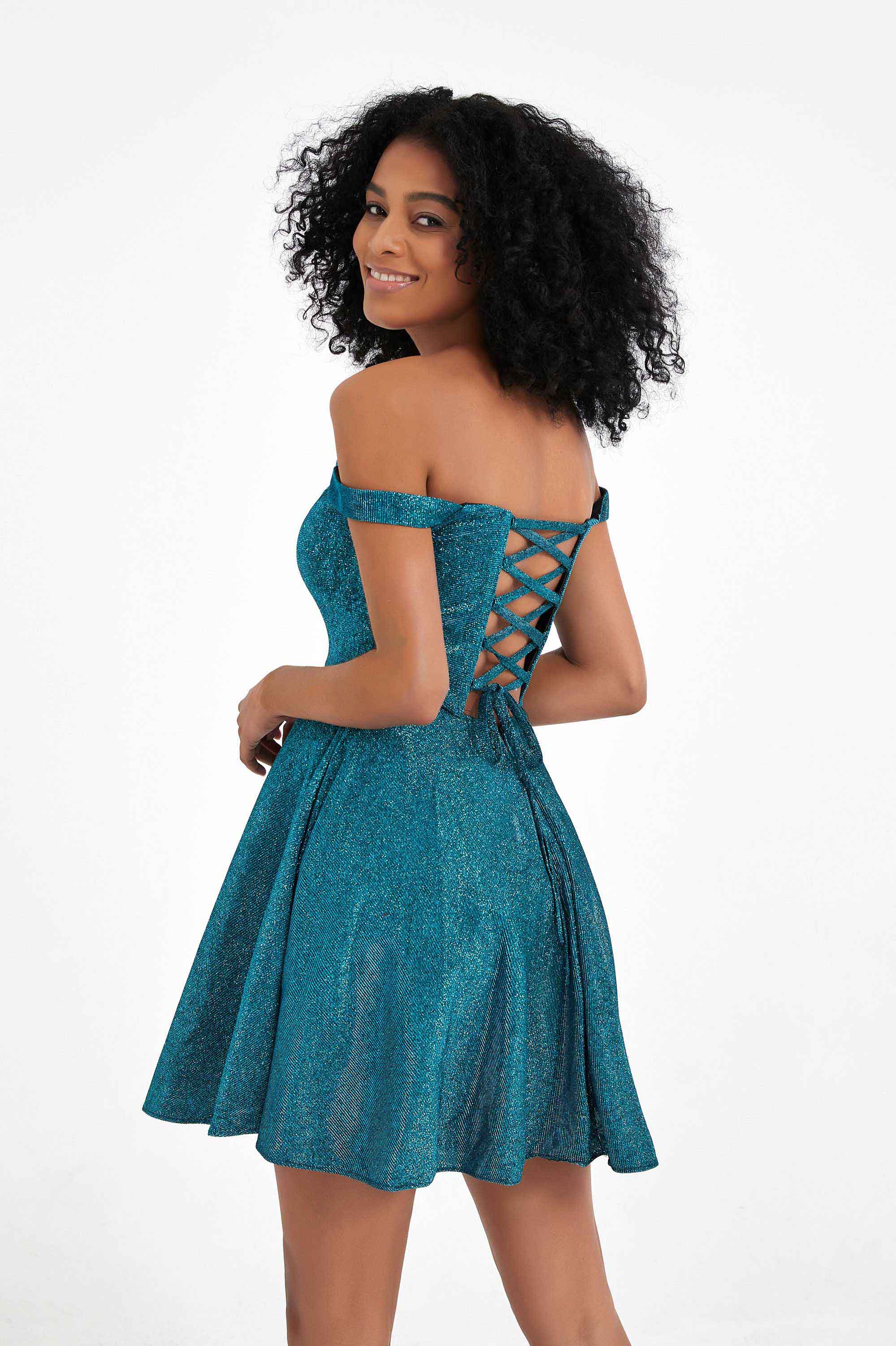 Off the Shoulder Sweetheart Glitter Short Homecoming Prom Dress Sleeveless Cocktail Party Gowns