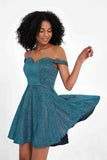 Off the Shoulder Sweetheart Glitter Short Homecoming Prom Dress Sleeveless Cocktail Party Gowns