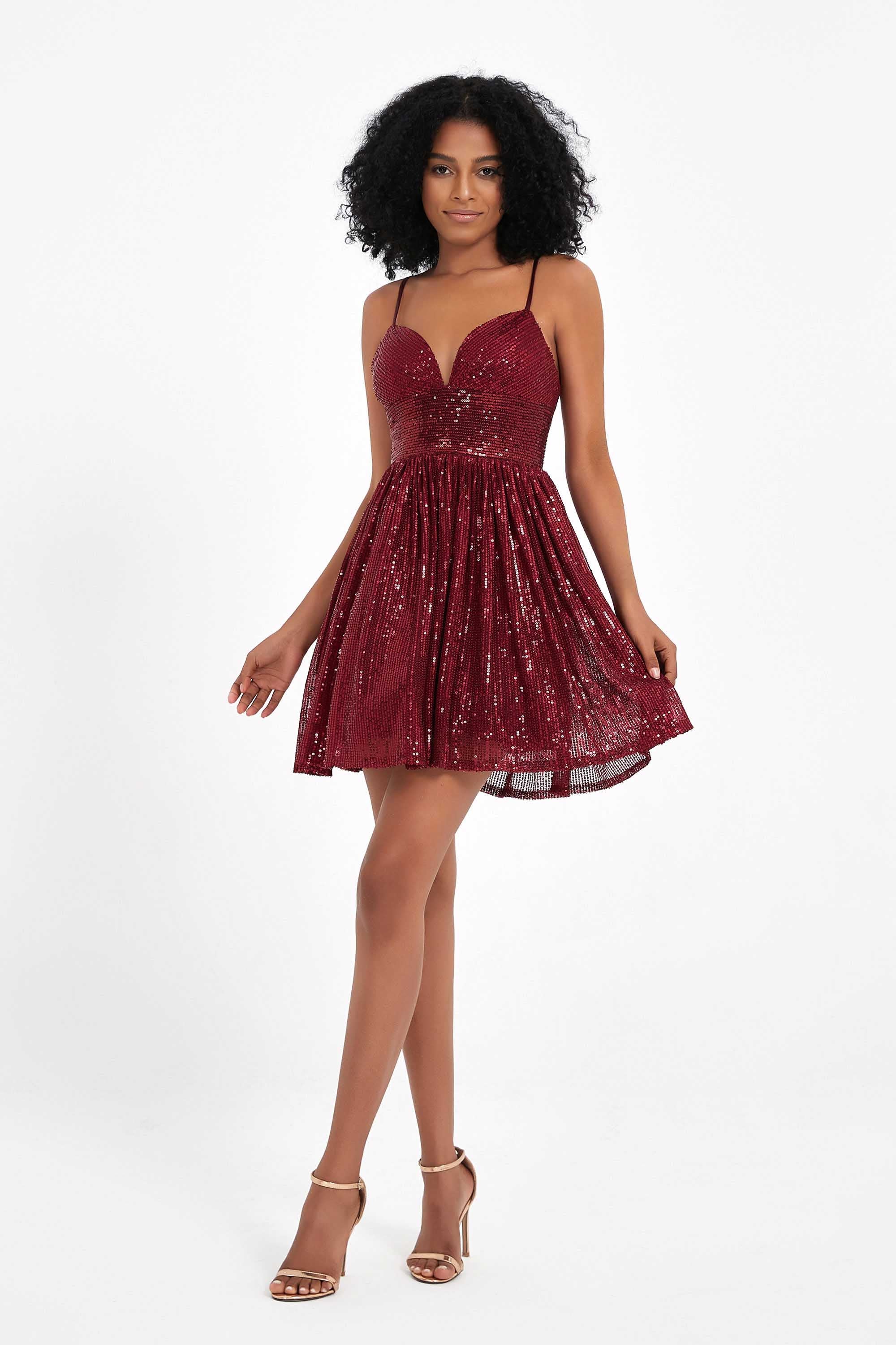 Spaghetti Straps Sweetheart Neck Sequins Mini Sexy Homecoming Dress Prom Cocktail Party Gowns