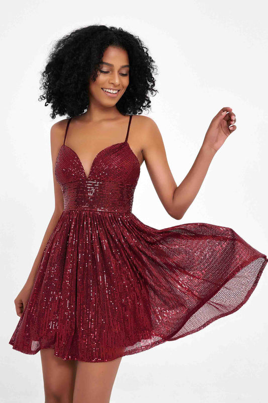 Spaghetti Straps Sweetheart Neck Sequins Mini Sexy Homecoming Dress Prom Cocktail Party Gowns