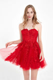 Sweetheart Strapless Applique Mini Tulle Homecoming Dress Prom Party Gowwns