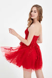 Sweetheart Strapless Applique Mini Tulle Homecoming Dress Prom Party Gowwns
