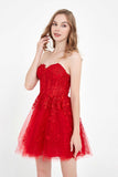 Sweetheart Strapless Applique Mini Tulle Homecoming Dress Prom Party Gowwns