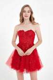 Sweetheart Strapless Applique Mini Tulle Homecoming Dress Prom Party Gowwns