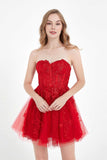 Sweetheart Strapless Applique Mini Tulle Homecoming Dress Prom Party Gowwns