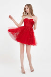 Sweetheart Strapless Applique Mini Tulle Homecoming Dress Prom Party Gowwns