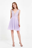 Deep V-neck Chiffon with Applique Short Homecoming Prom Dress Cocktail Party Gowns