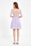 Deep V-neck Chiffon with Applique Short Homecoming Prom Dress Cocktail Party Gowns