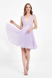 Deep V-neck Chiffon with Applique Short Homecoming Prom Dress Cocktail Party Gowns