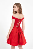 Off the Shoulder Simple Satin Short Bridesmaid Party Dress with Pockets Homecoming Cocktail Gowns